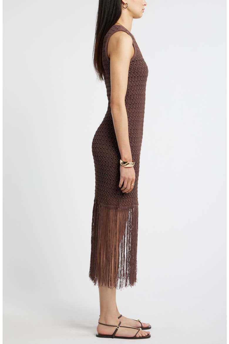 Sleeveless Fringe Knit Dress, Alternate, color, BROWN ROAST