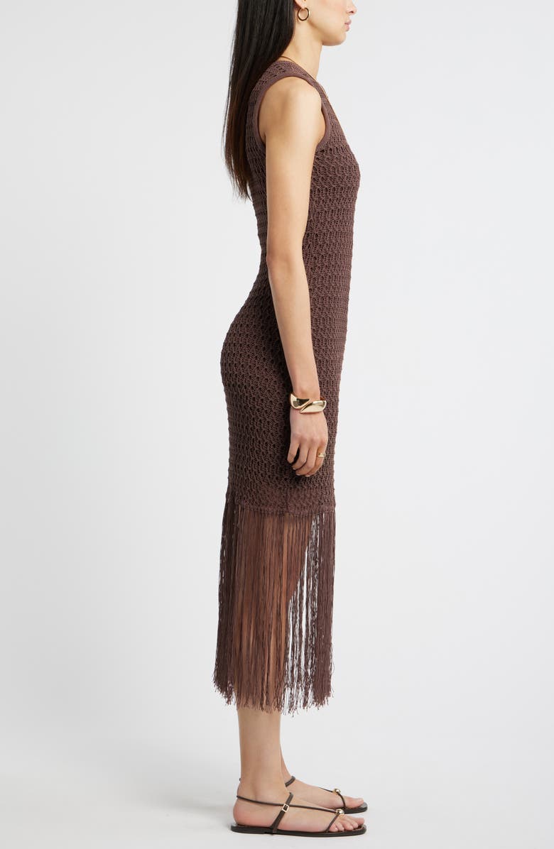 Nordstrom Sleeveless Fringe Knit Dress, Alternate, color, Brown Roast