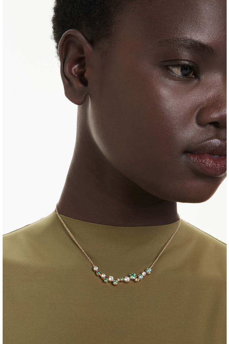 Constella Crystal & Zirconia Frontal Necklace, Alternate, color, GOLD/ GREEN
