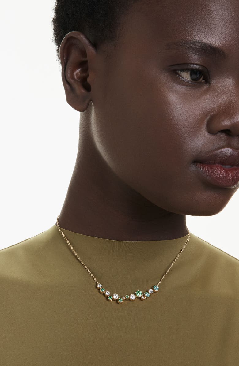 Swarovski Constella Crystal & Zirconia Frontal Necklace, Alternate, color, Gold/ Green