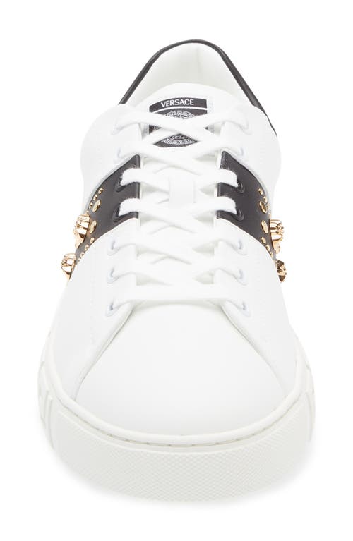 Versace Studded Greca Low-top Sneakers In White Black- Gold