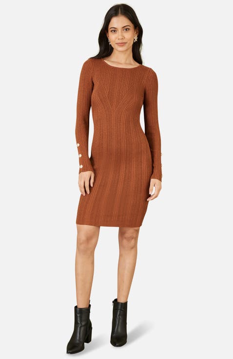 Fitted Button-Detail Shimmery Midi Dress