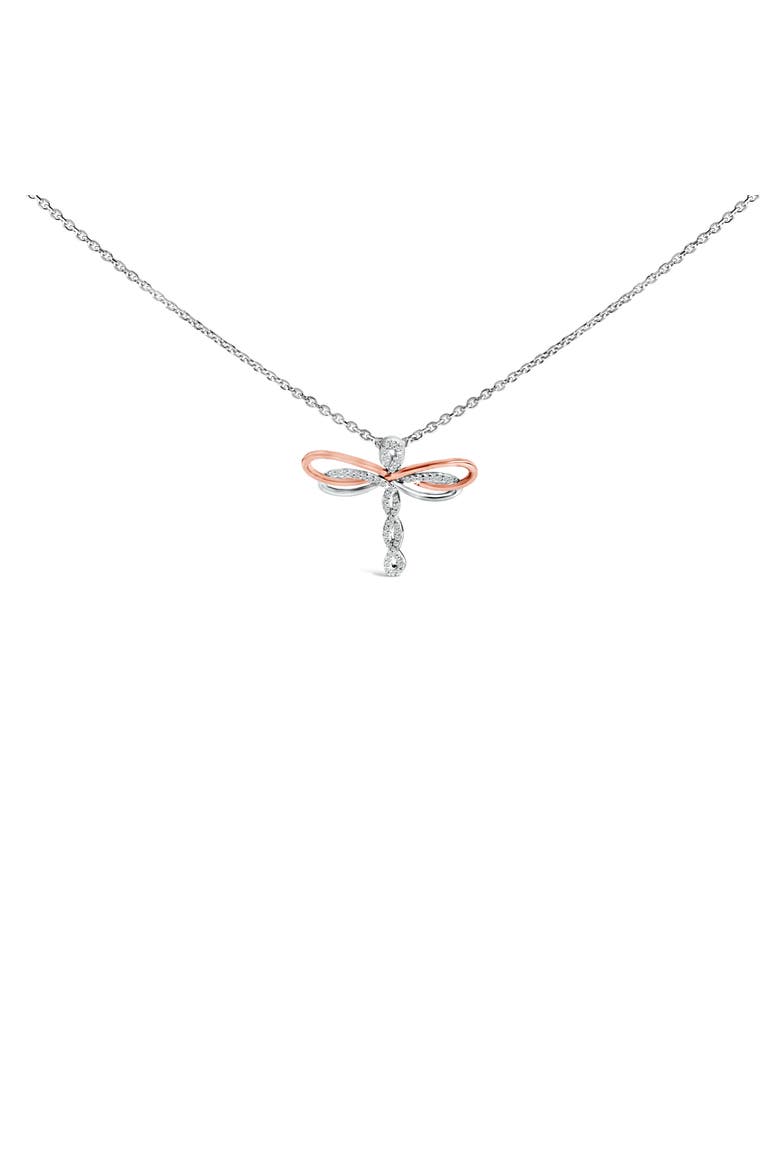 14K Rose Gold Plated Sterling Silver 1/10 Cttw Diamond Dragonfly Pendant Necklace, Main, color, White Gold over Silver