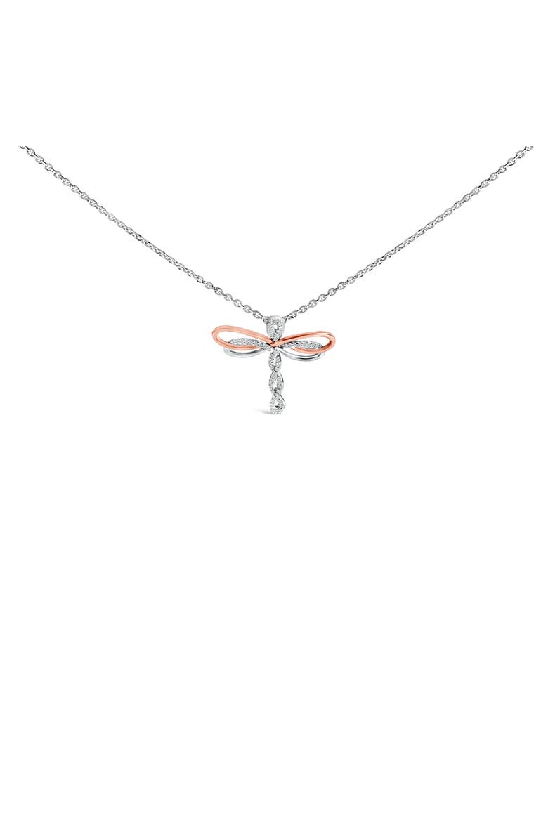Haus of Brilliance 14K Rose Gold Plated Sterling Silver 1/10 Cttw Diamond Dragonfly Pendant Necklace, Main, color, White Gold Over Silver