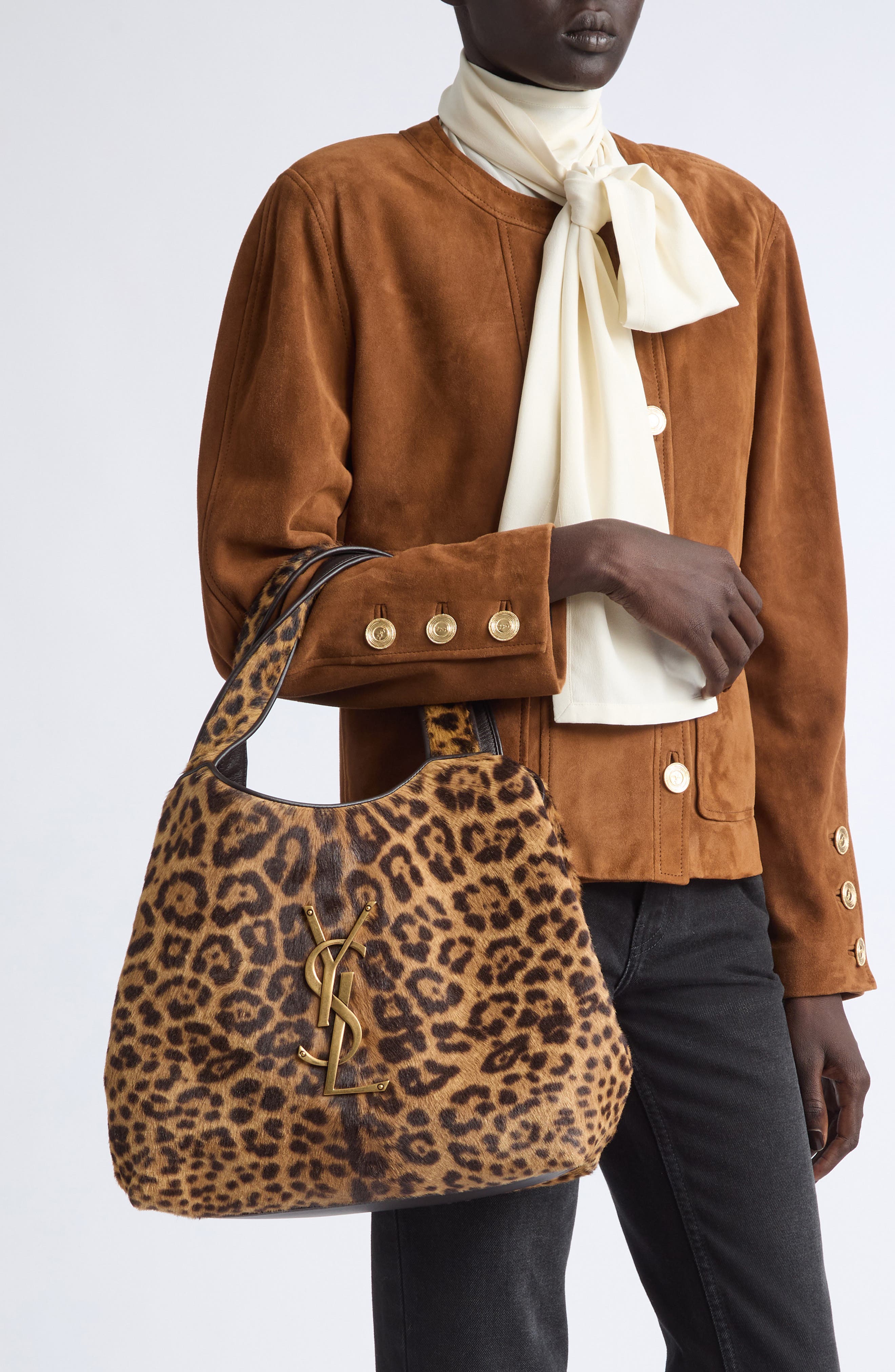 Medium Icare Leopard Print Genuine Calf Hair Shopping Tote, Alternate, color, BROWN/ BLACK