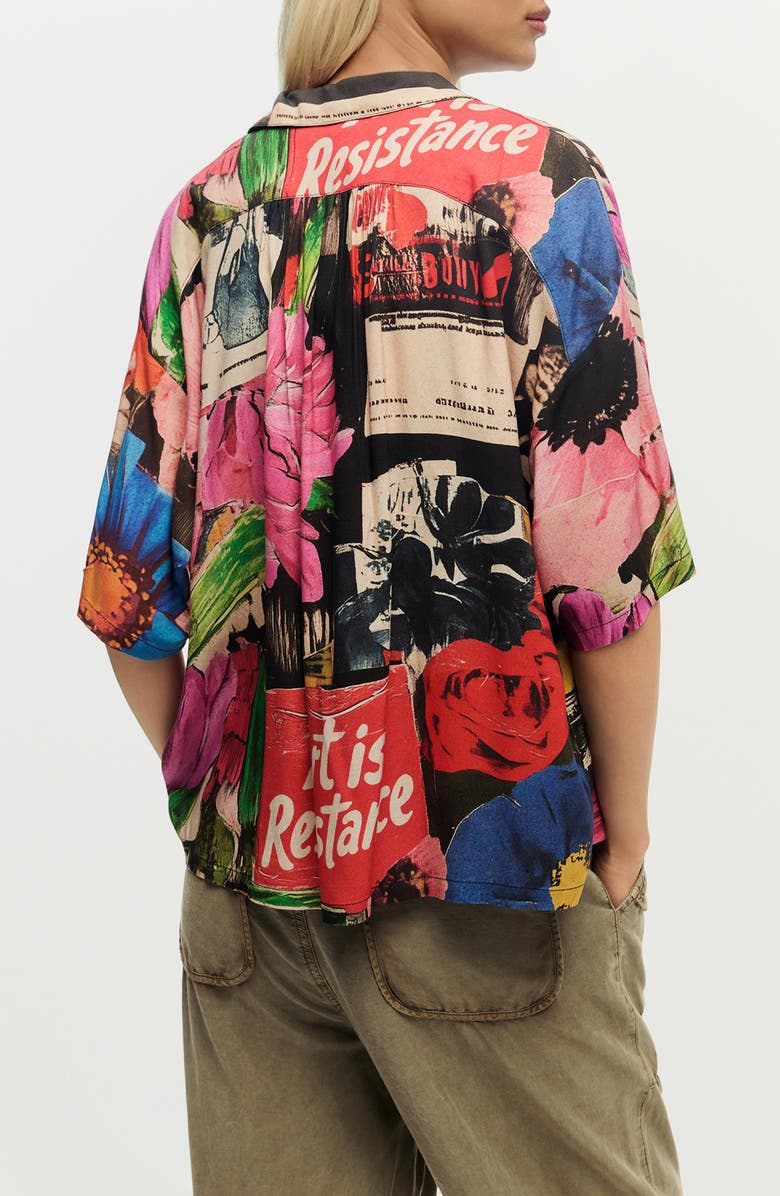 Desigual Collage Print Woven Button-Up Shirt, Alternate, color, Pink