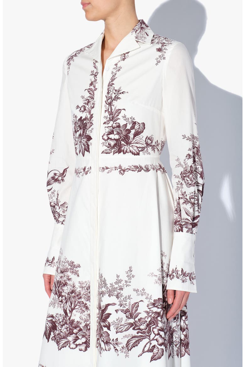 Emily Pembridge Etched Floral Print Long Sleeve Cotton Midi Dress, Alternate, color, WHITE / BURGUNDY