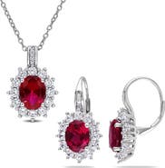 DELMAR Lab Grown Ruby & Diamond Earrings & Necklace Set