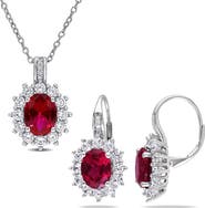 DELMAR Lab Grown Ruby & Diamond Earrings & Necklace Set