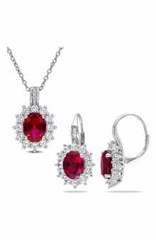 DELMAR Lab Grown Ruby & Diamond Earrings & Necklace Set