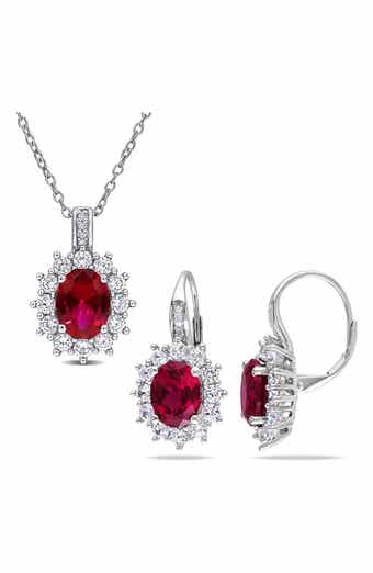 Lab Grown Ruby & Diamond Earrings & Necklace Set