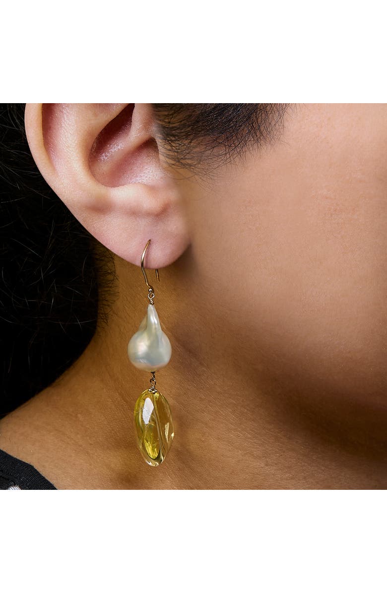 Haus of Brilliance 14K Yellow Gold Citrine and Baroque Pearl Drop and Dangle Earrings, Alternate, color, Yellow