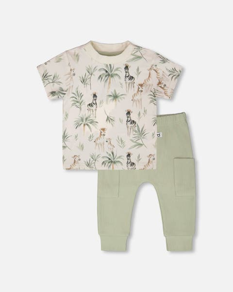 Organic Cotton Jersey T-Shirt and Cotton Rib Zebra Print Pants Set (Baby)