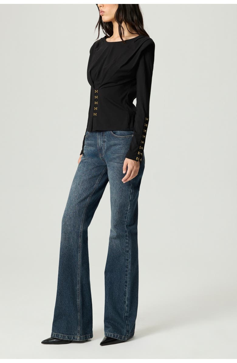 Nocturne Hook-Detail Pleated Knit Blouse, Alternate, color, Black