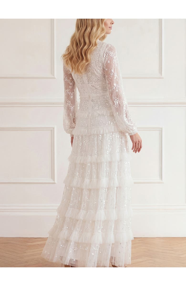 Needle & Thread Blossom Long Sleeve Lace Ankle Gown, Alternate, color, Swan White
