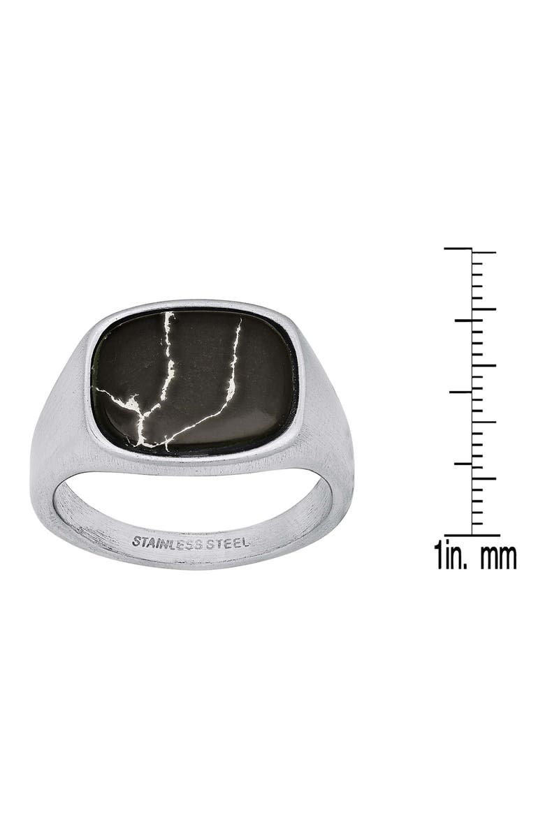 Men's Stainless Steel Marbled Signet Ring, Alternate, color, SILVER/BLACK