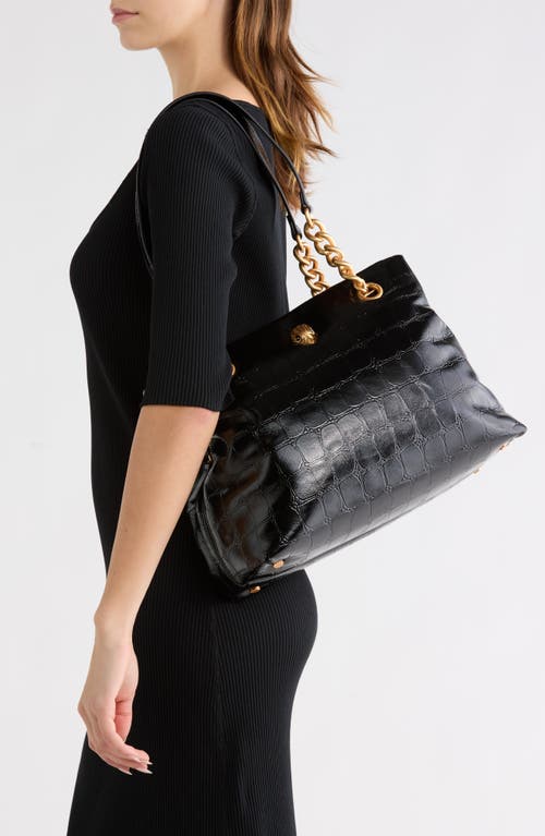 Kurt Geiger London Kensington Croc Embossed Leather Tote Bag In Black