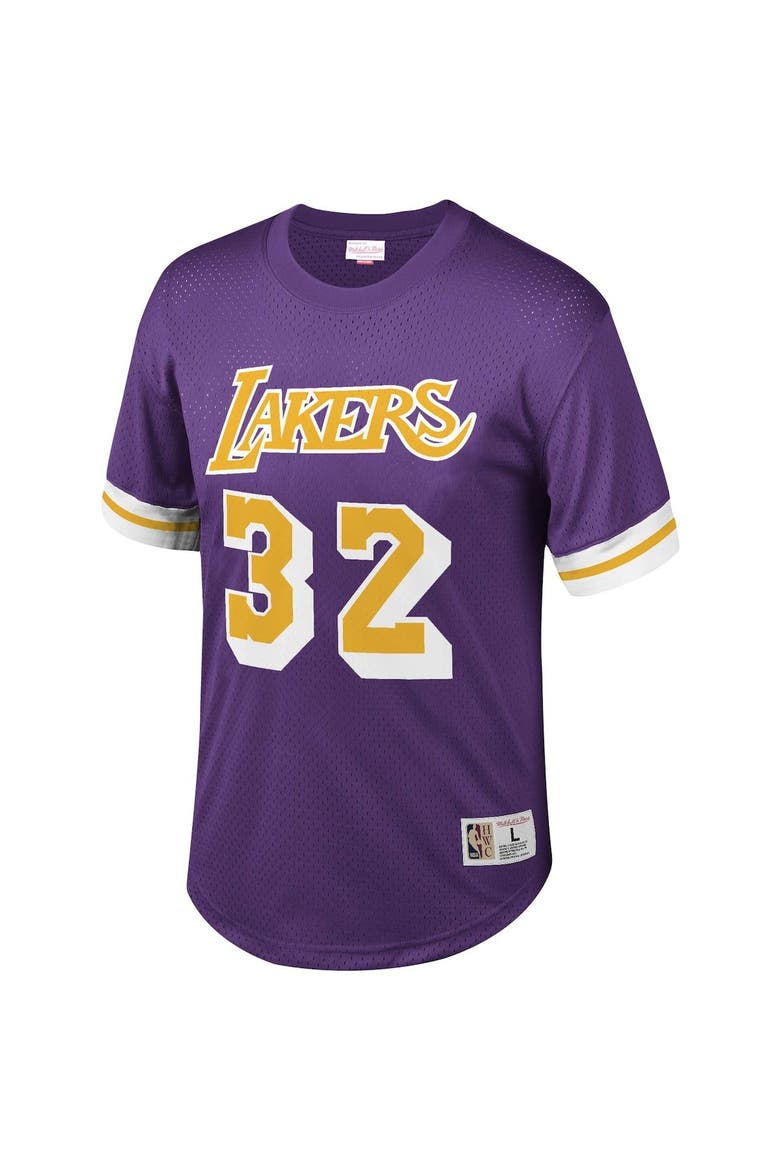 Men's Mitchell & Ness Magic Johnson Purple Los Angeles Lakers Mesh T-Shirt, Alternate, color, Purple
