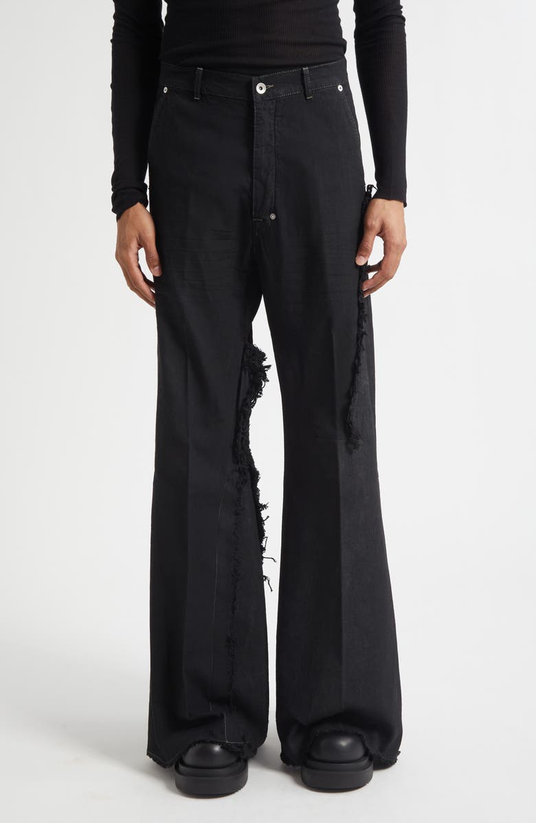 Rick Owens Joris Mixed Media Bootcut Jeans, Main, color, Black