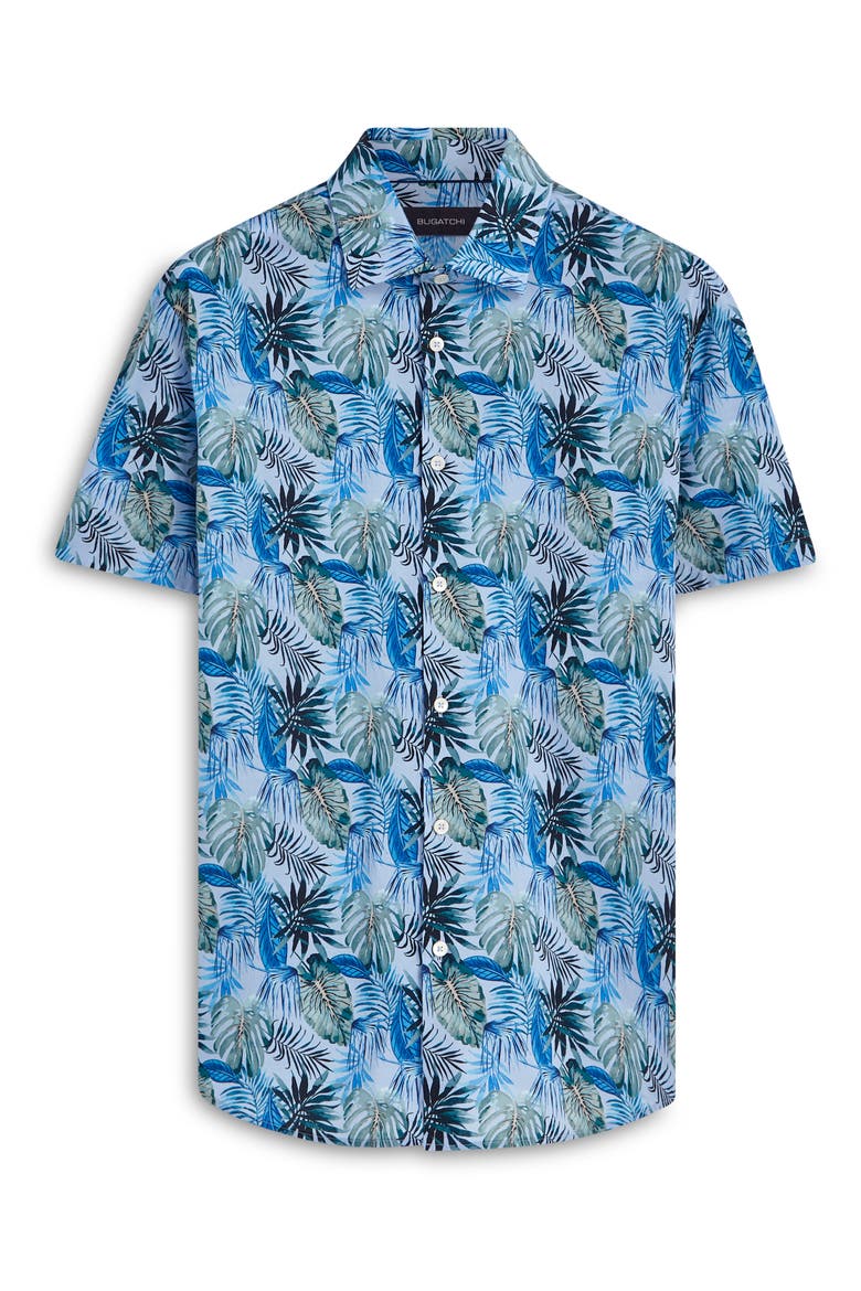 Classic Fit Print Stretch Cotton Short Sleeve Button-Up Shirt, Alternate, color, SKY