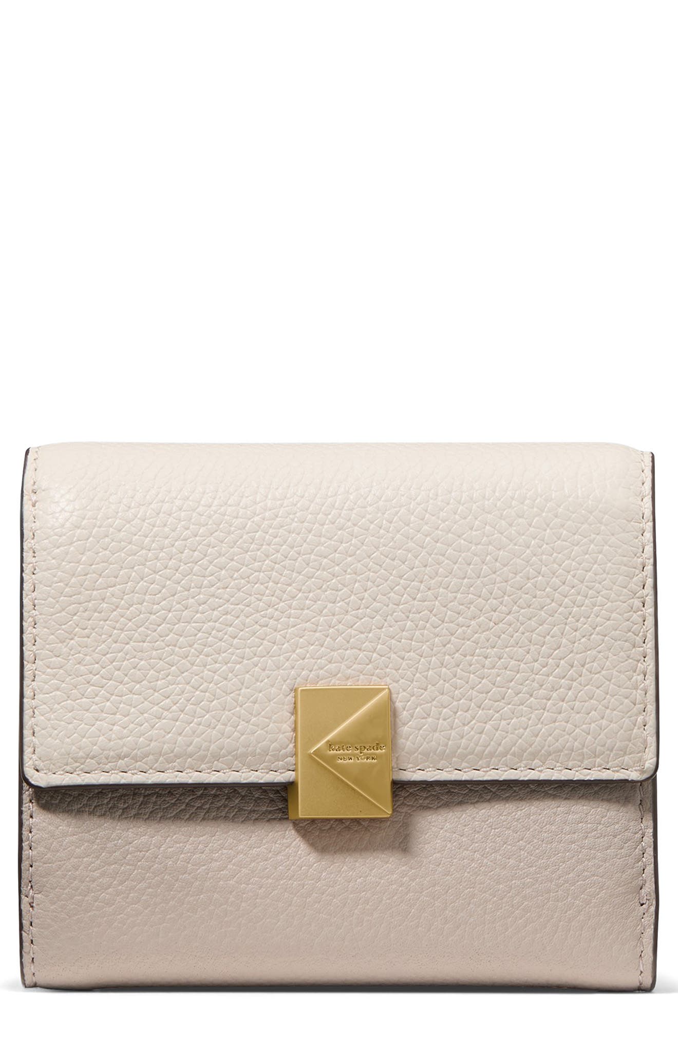 deco colorblock pebble leather trifold wallet, Main, color, CASHEW MILK MULTI