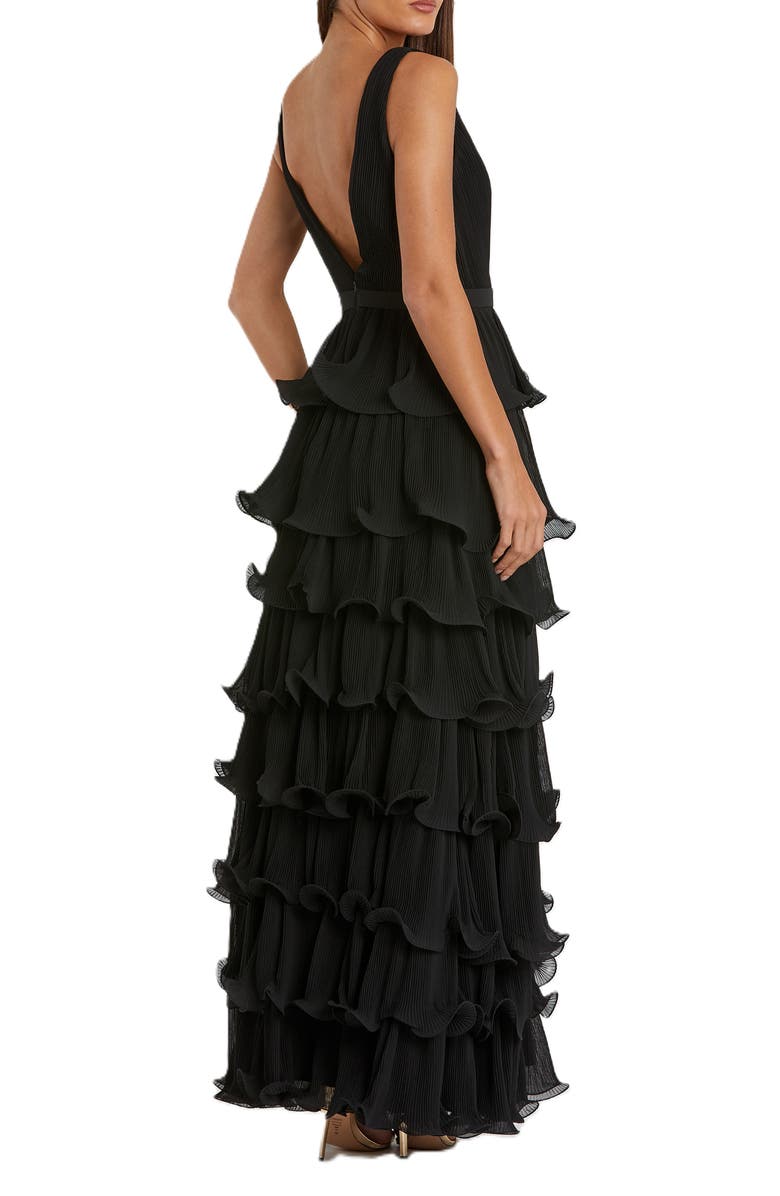 Mac Duggal Sleeveless Ruffle Tiered V Neck Gown, Alternate, color, Black