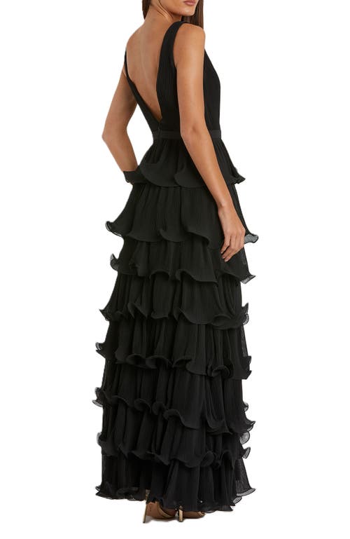 Mac Duggal Sleeveless Ruffle Tiered V Neck Gown In Black