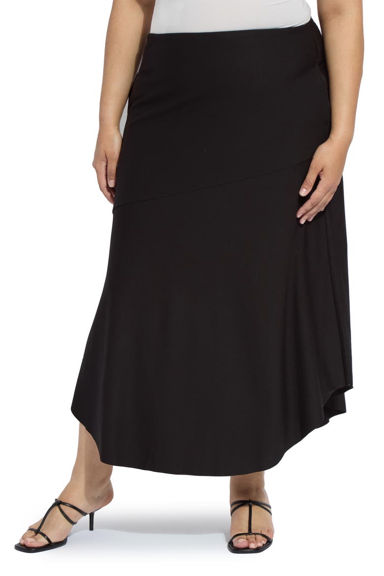'Lyssentials A-Line Ponte Midi Skirt, Main, color, BLACK