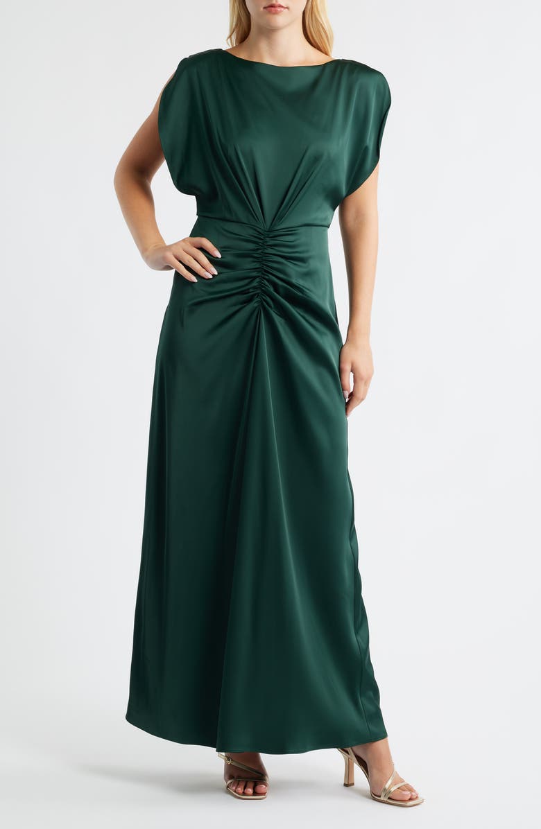 Julia Jordan Ruched Satin Gown, Main, color, Green