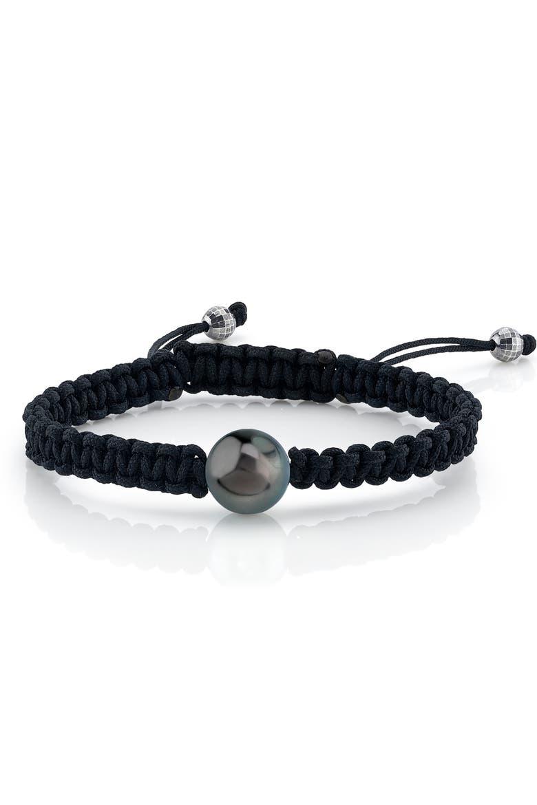 Tahitian South Sea Pearl Braided Wave Bracelet, Main, color, Black Pearls