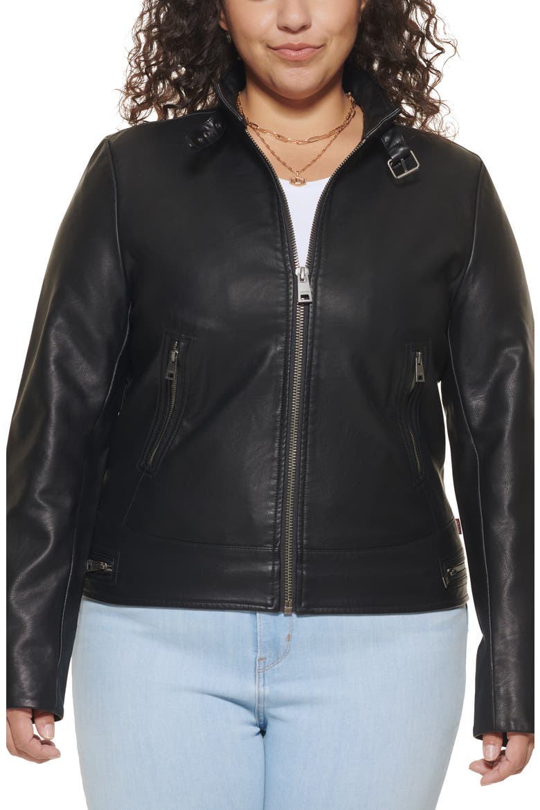 Racer Faux Leather Jacket, Alternate, color, BLACK