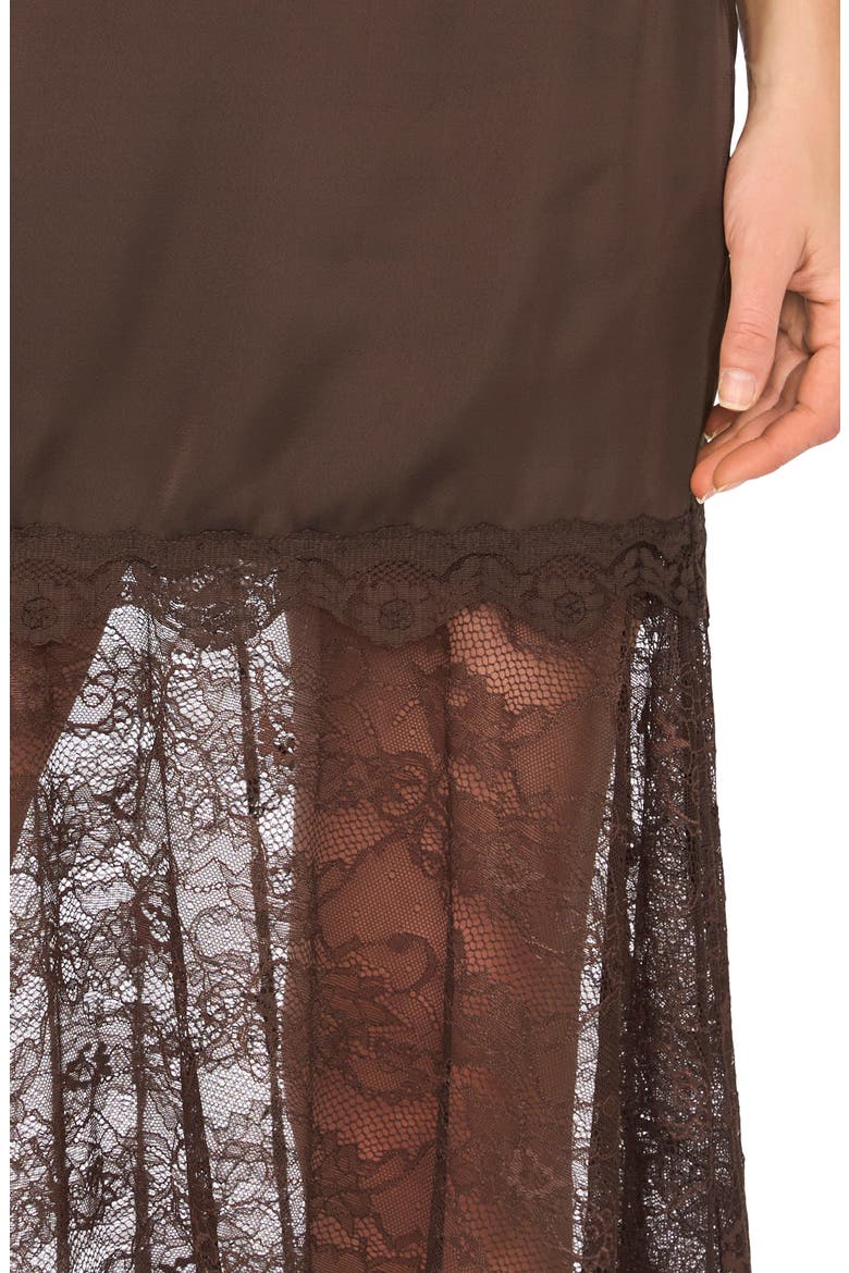Lace Detail Satin Midi Skirt, Alternate, color, CHOCOLATE PLUM