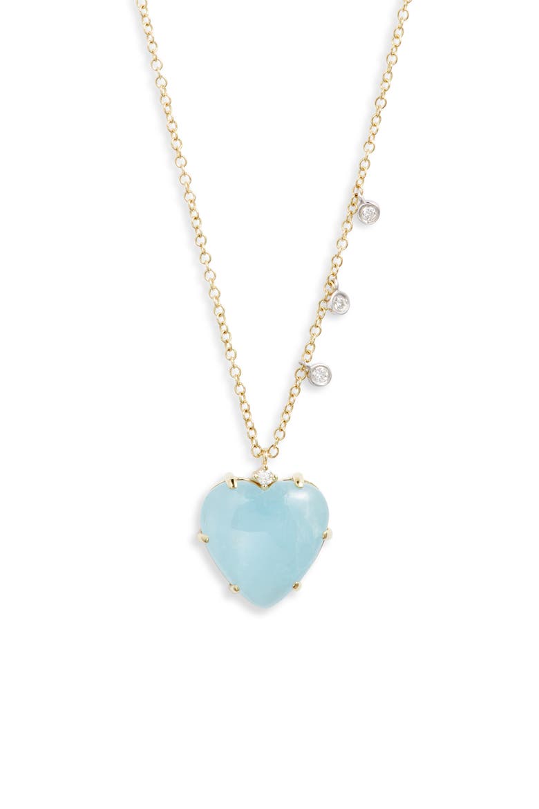 Milky Aquamarine & Diamond Heart Pendant Necklace, Main, color, 14K YELLOW GOLD/ AQUA