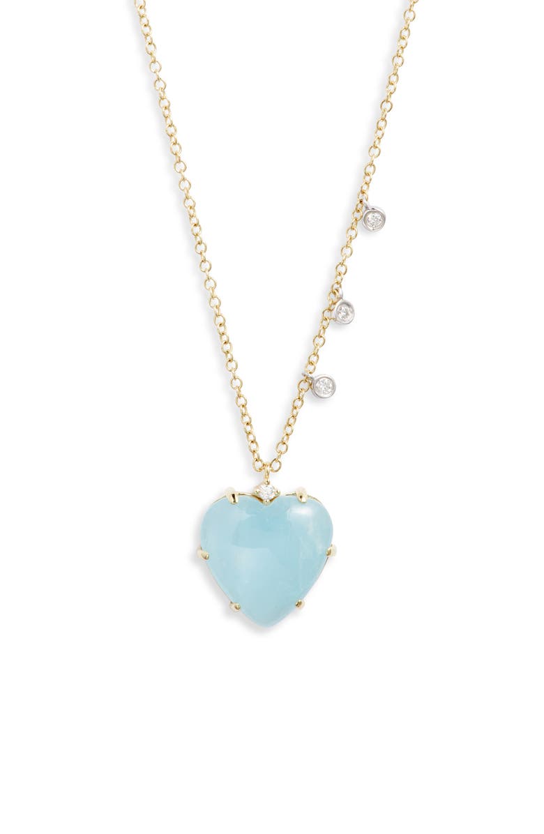 Meira T Milky Aquamarine & Diamond Heart Pendant Necklace, Main, color, 14K Yellow Gold/ Aqua
