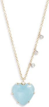 Meira T Milky Aquamarine & Diamond Heart Pendant Necklace
