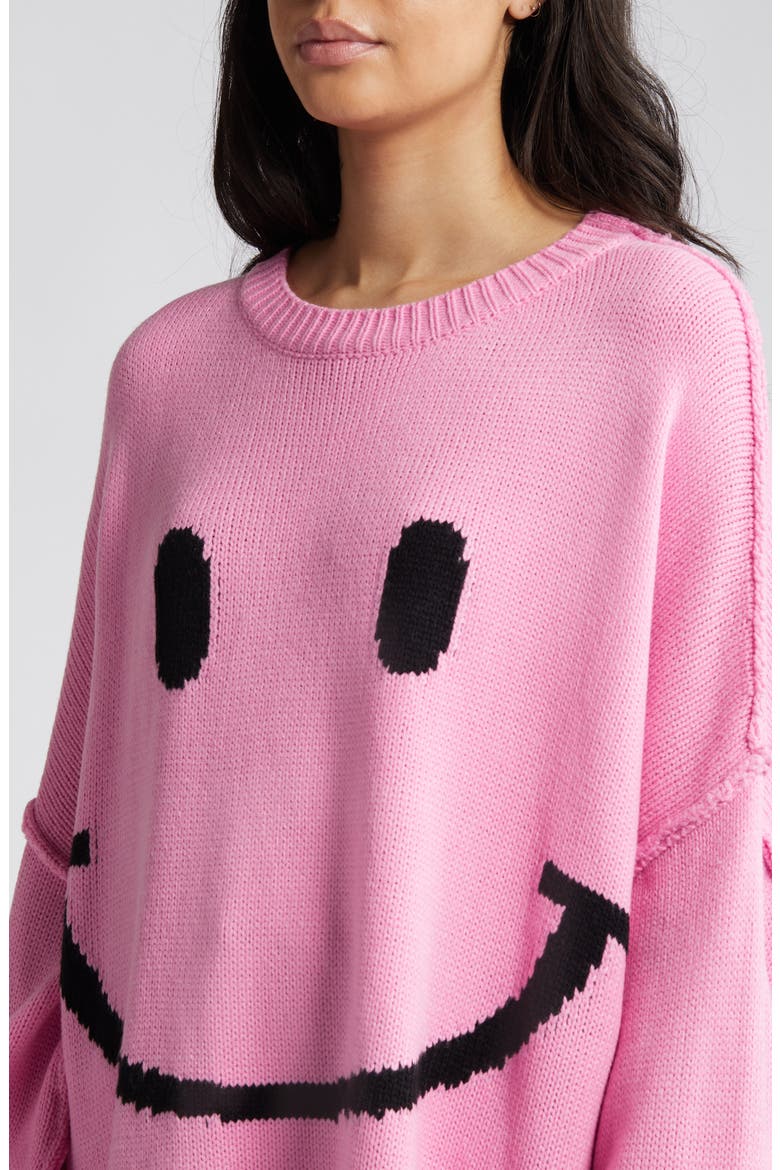 Smile Seratonin Oversize Sweater, Alternate, color, PINK