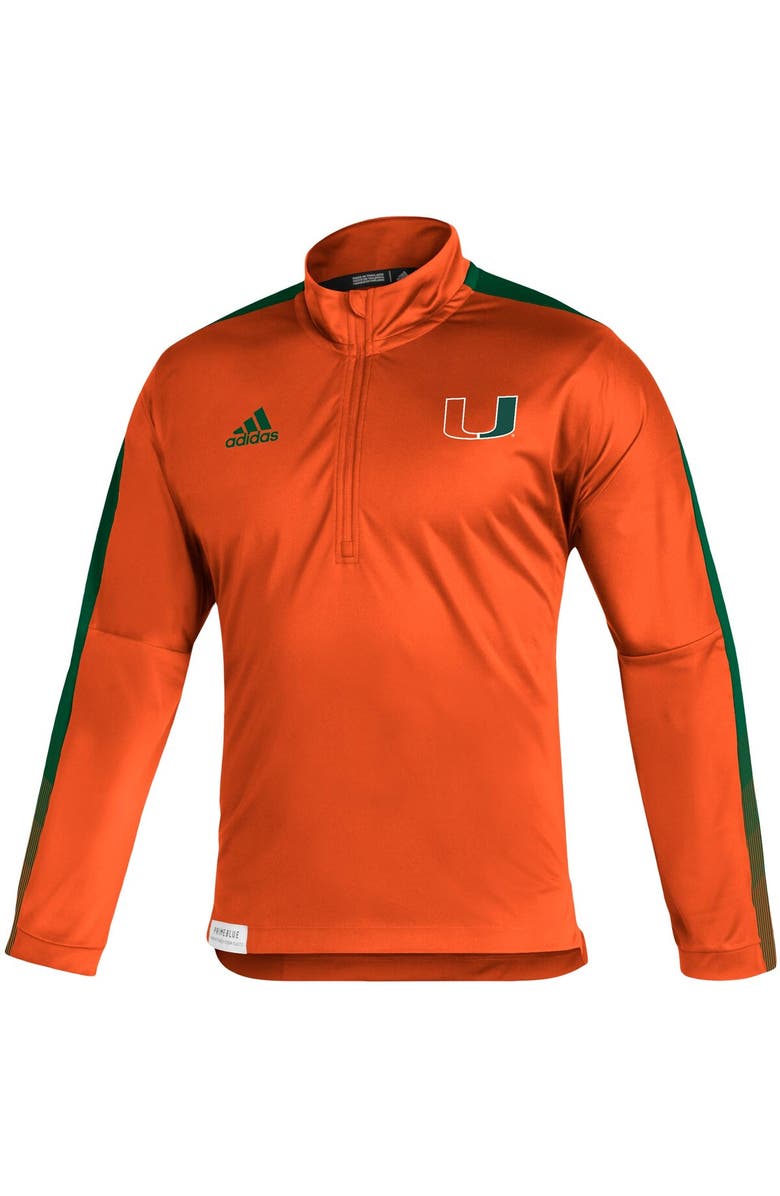 adidas Men's adidas Orange Miami Hurricanes 2021 Sideline Primeblue Quarter-Zip Jacket, Alternate, color, Orange