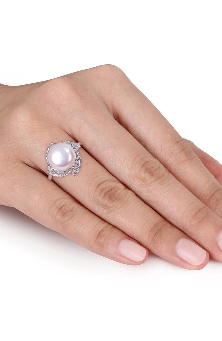 DELMAR Sterling Silver 10.5 -11mm Freshwater Cultured Pearl CZ Fashion Ring, Alternate, color,