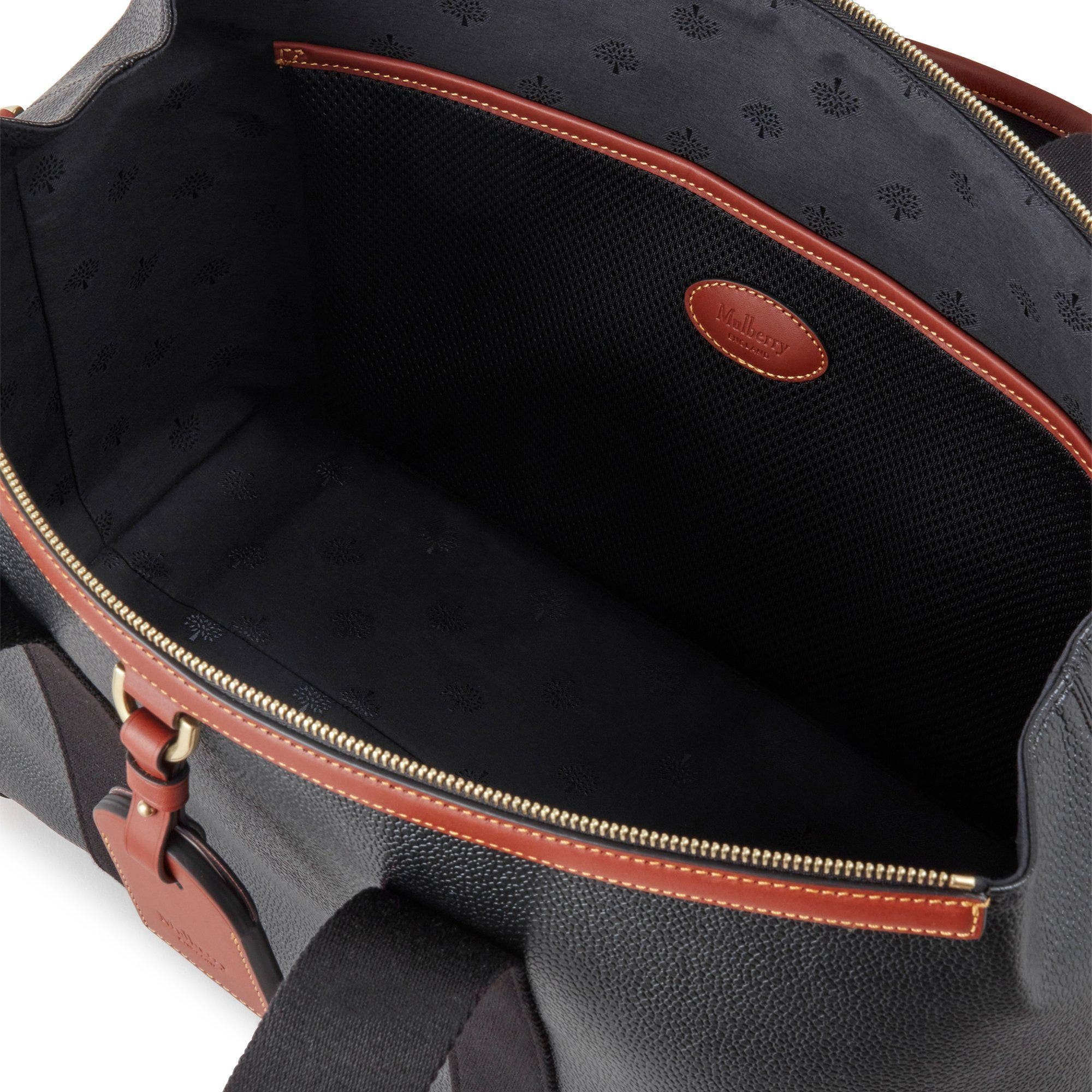 Mulberry Heritage Day Clipper Eco Scotchgrain Duffle, Alternate, color, Black-Cognac