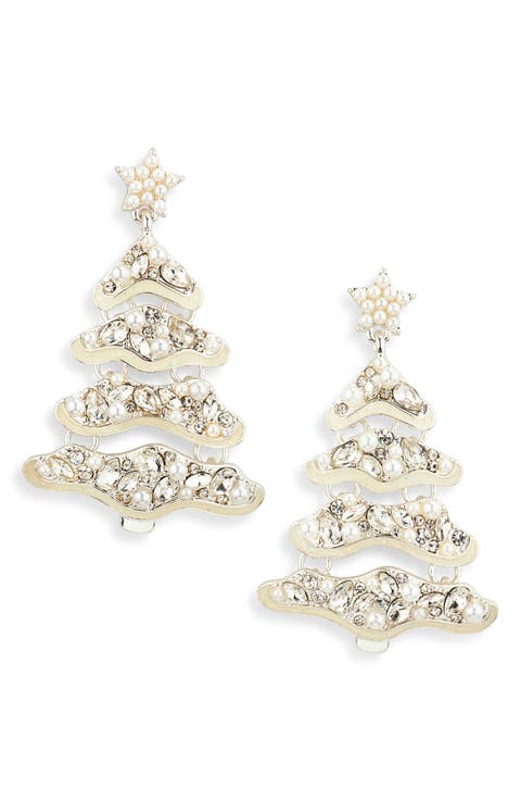 Embellished Christmas Tree Drop Earrings