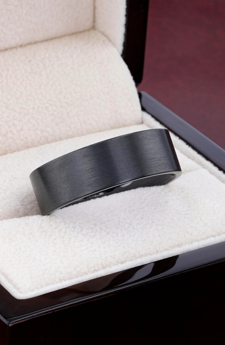 Larson Jewelers San Antonio Flat Tungsten Carbide Band With Brushed Finish, Alternate, color, Black 4Mm