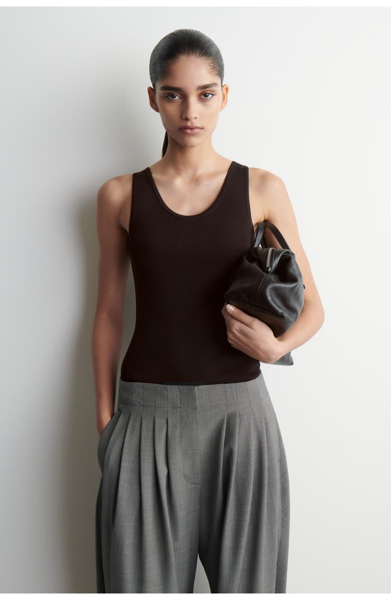 COS Knitted Scoop-Neck Tank Top, Main, color, Brown