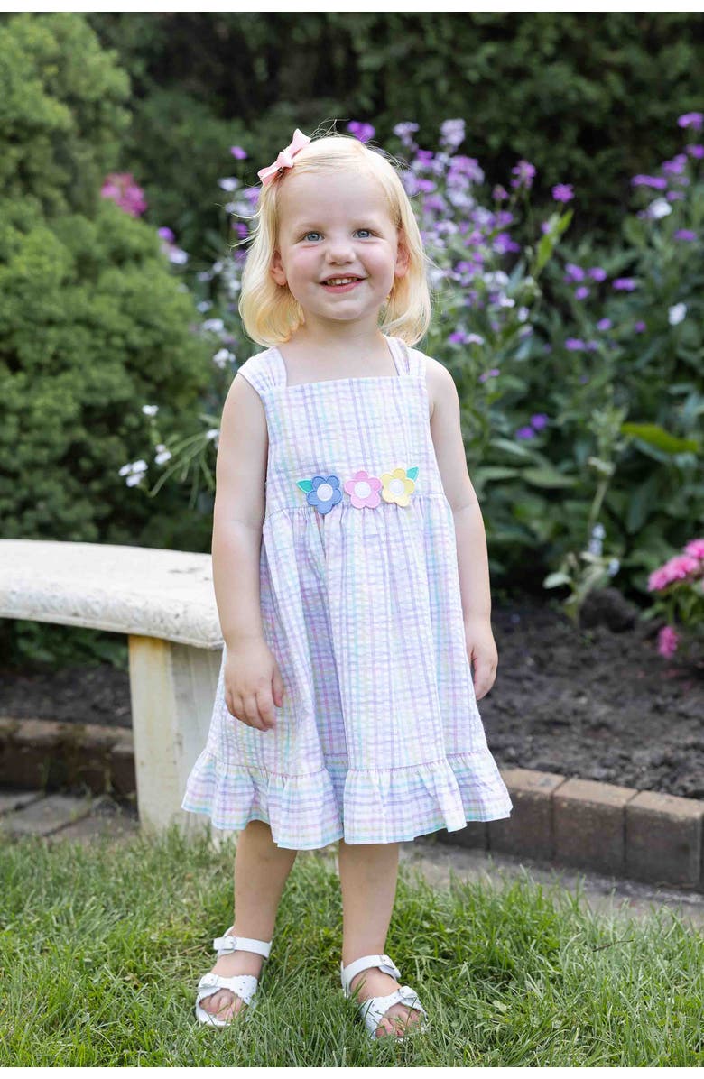 Florence Eiseman Plaid Seersucker Dress With Flowers, Alternate, color, Multi