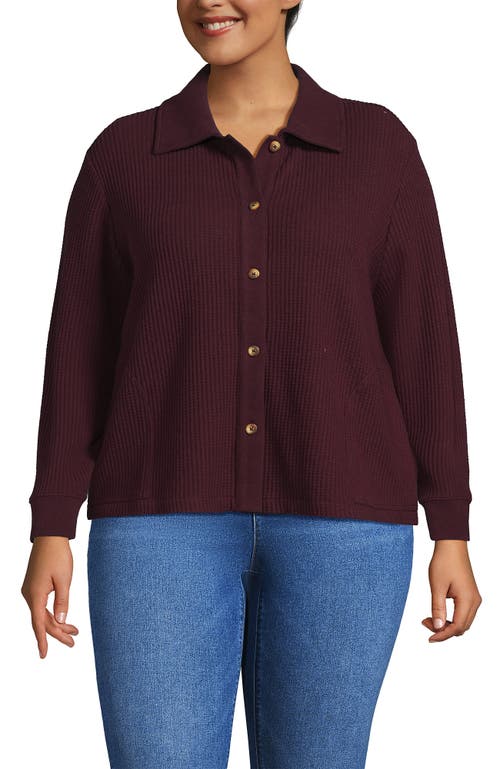 Lands' End Waffle Relaxed Long Sleeve Shirt Jacket In Burgundy