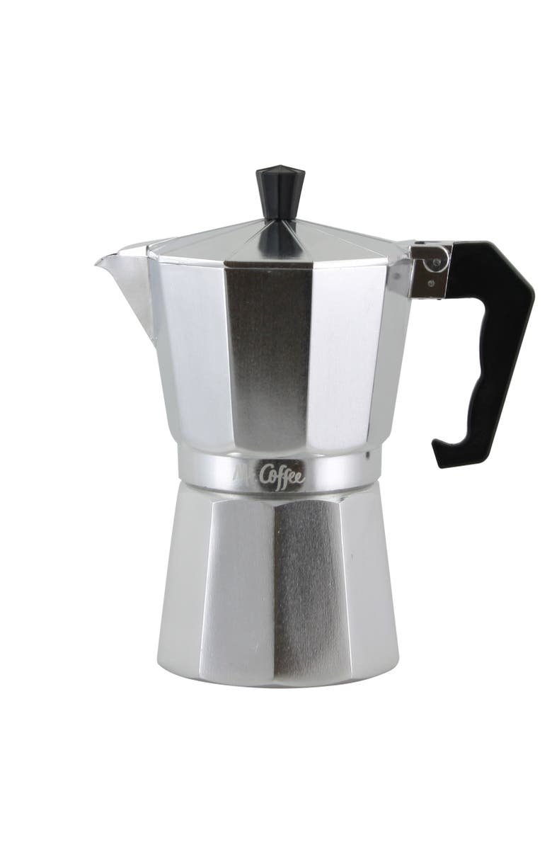 MR COFFEE Brixia 6-Cup Aluminum Stovetop Espresso Maker, Alternate, color, Metallic Silver