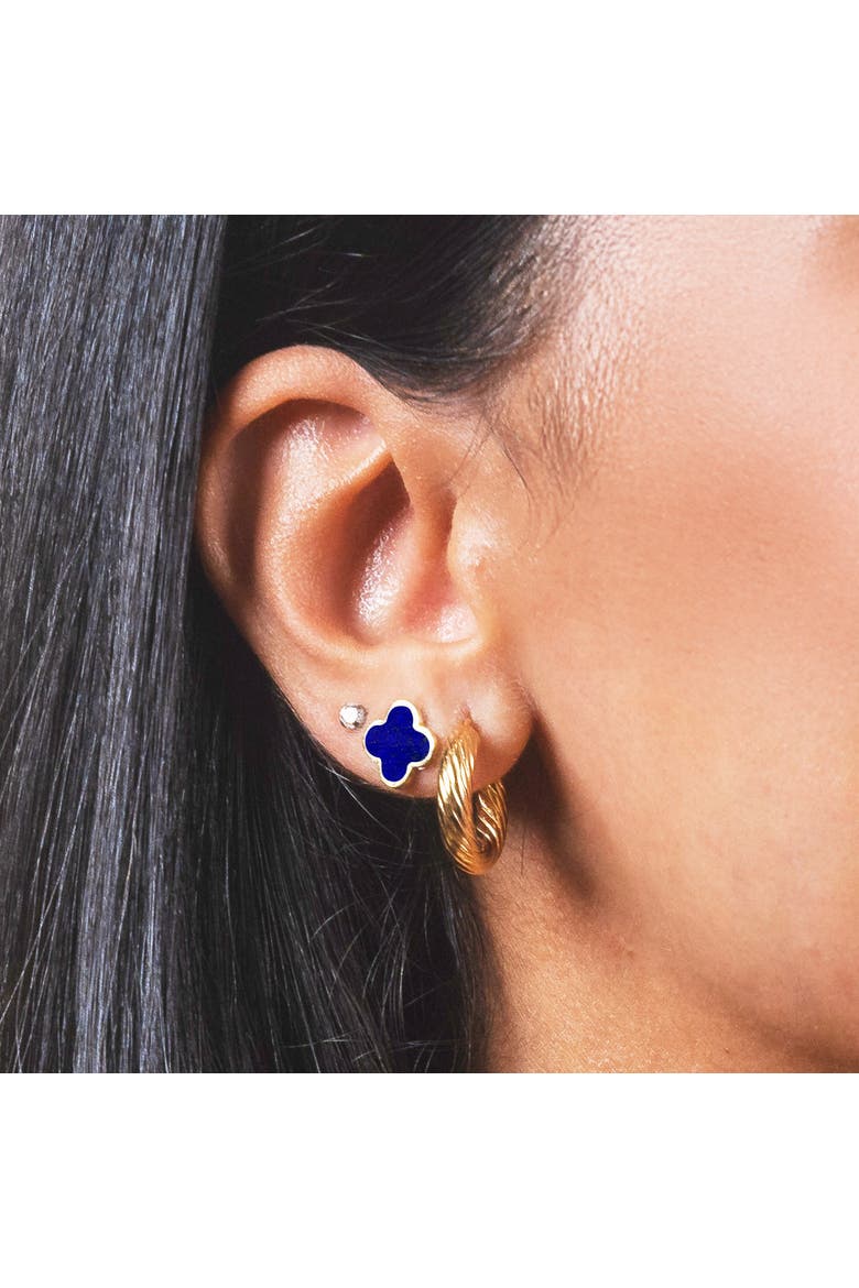 Small Lapis Clover Stud Earrings, Alternate, color, Lapis