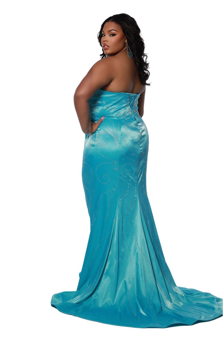 Johnathan Kayne for Sydney's Closet Slim Fitted Strapless Plus Size Evening Gown, Alternate, color, Aqua