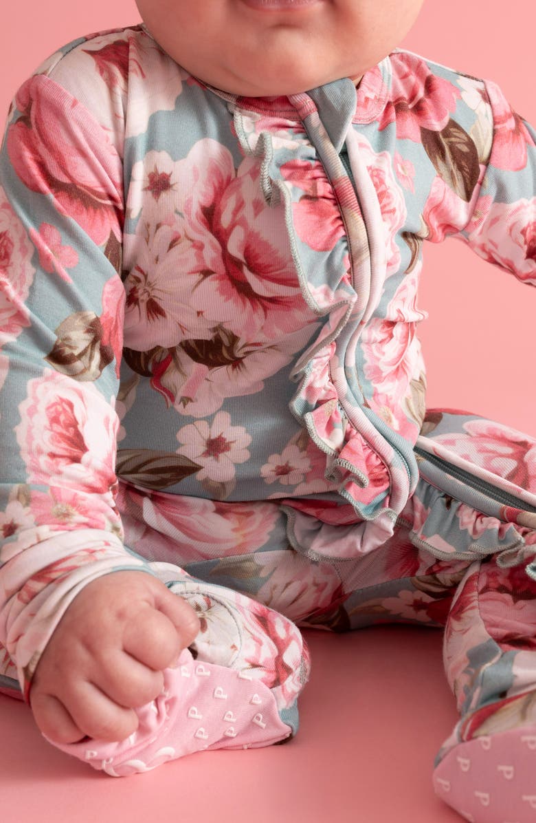 Posh Peanut Ruffle Fitted Footie Pajamas, Alternate, color, 