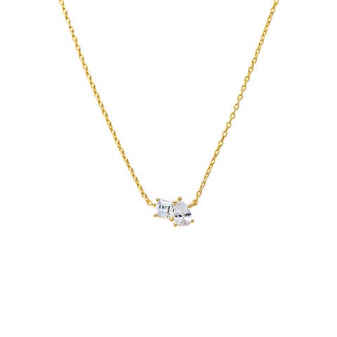 CZ Princess Cut X Baguette Pendant Necklace