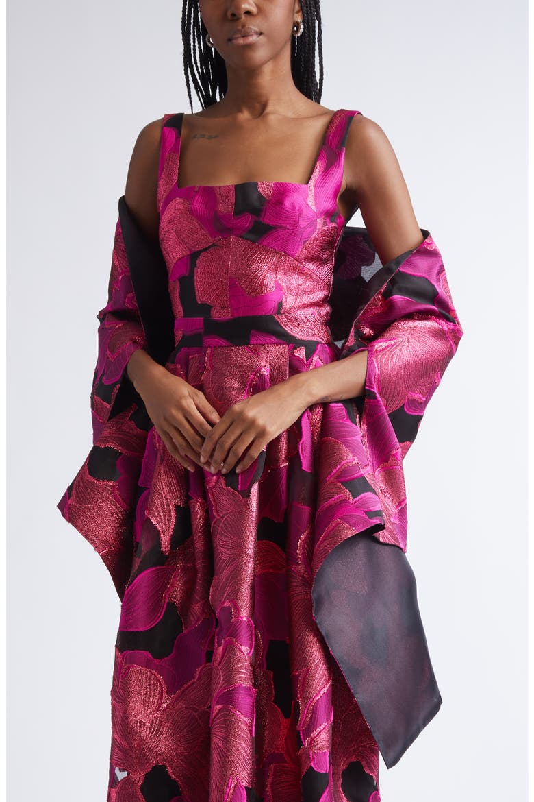 Metallic Jacquard Organza Cape, Alternate, color, HOT PINK